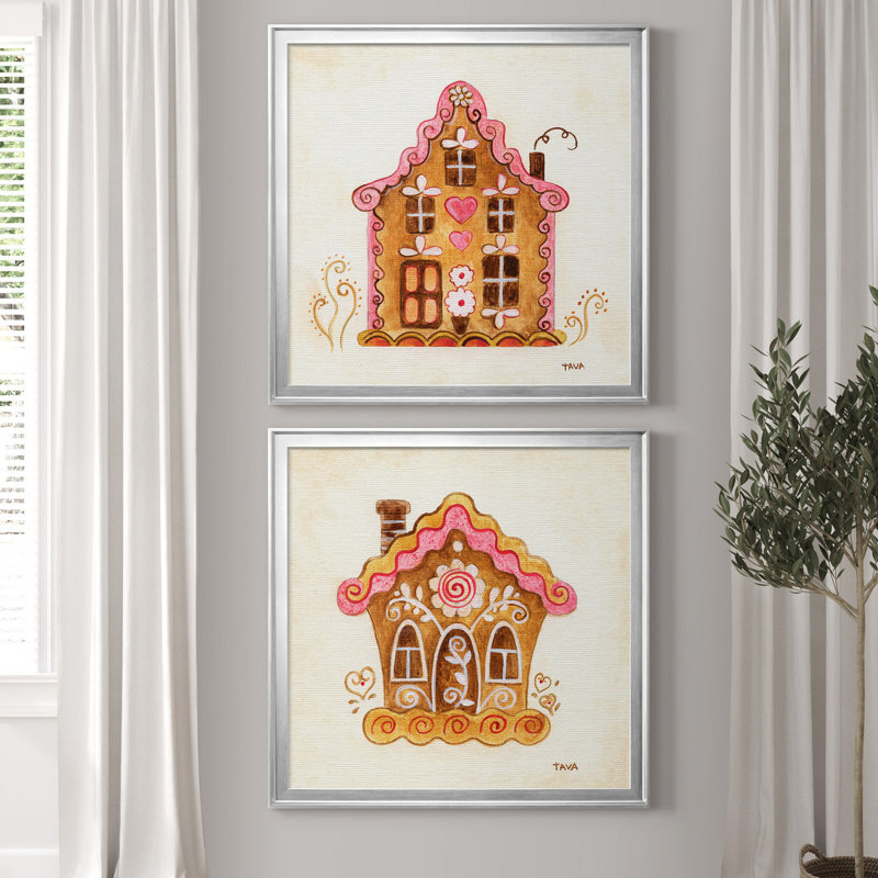 «Gingerbread House I», ensemble de 2 reproductions d'art encadrées, Toile avec cadre argenté, Pas de tapis