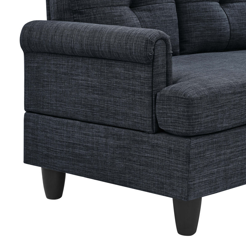 Upholstered L-Shaped Sectional Right Hand Facing, Solid Blue Polyester