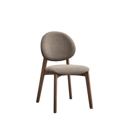 Brown Linen & Walnut Side Chairs (2) - Comfortable Padding Modern Style Chair Foam Rich Frame