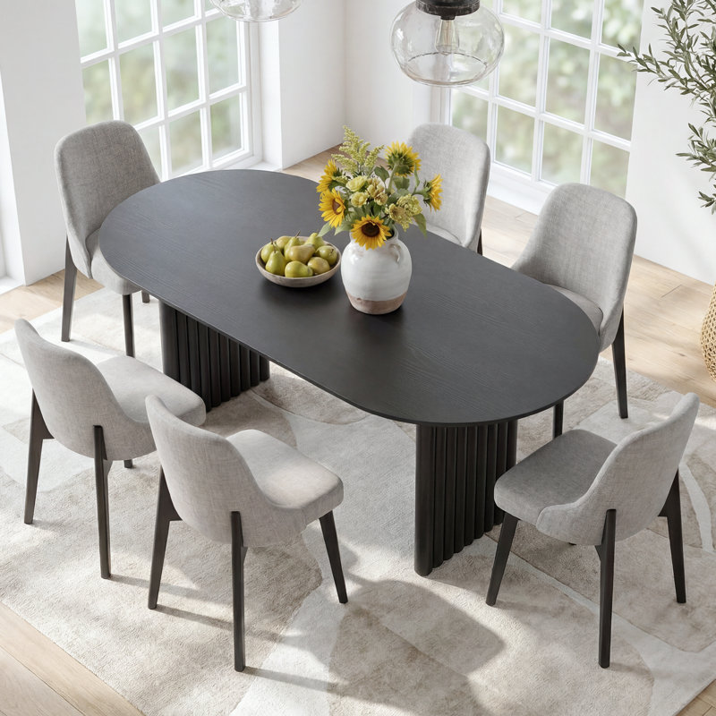 Janik 7 - Piece Oval Solid Wood Dining Table Set, Light Gray