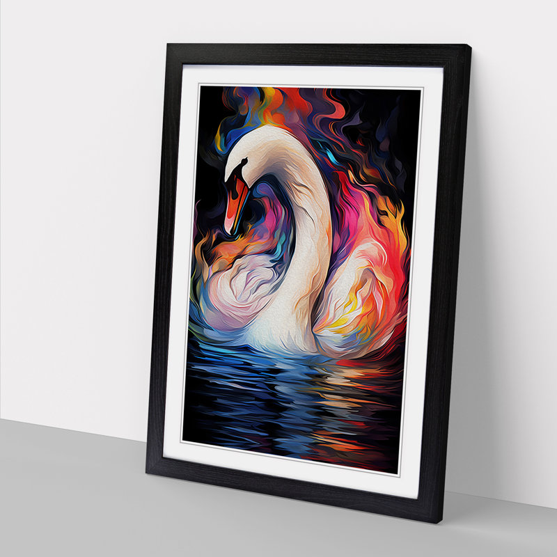 Swan Abstract No.2 - Framed Print, Black , 46cm H x 34cm W x 2cm D