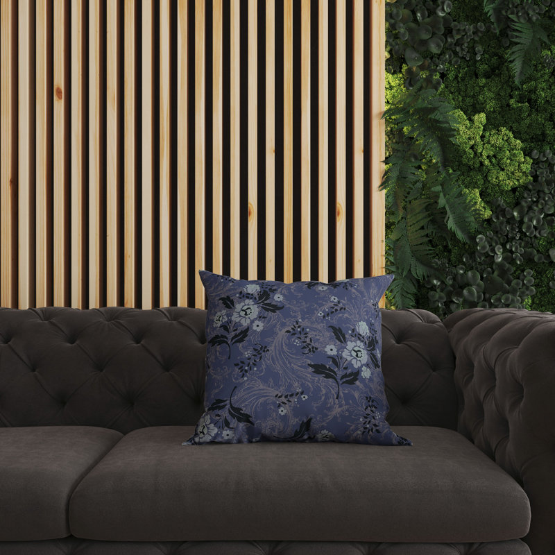 Coussin décoratif réversible à motif floral Meadow Strokes, H 16 po x l 16 po, Bleu / gris / indigo