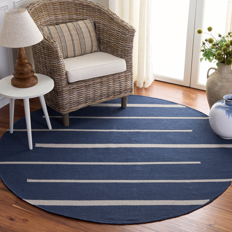 Estrelita Hand Woven Cotton Striped Rug, Round 6'