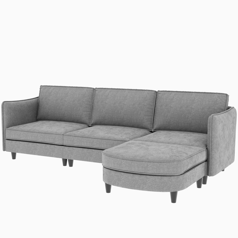4 - Seat L Shaped Couch With High Density Foam, Pocket Springs, Movable , Comfortable Seating, Armrest Pockets For Living Room Arrangement 107.8'' Grey Fabric Breathable Fabric, Structure, Side Arm