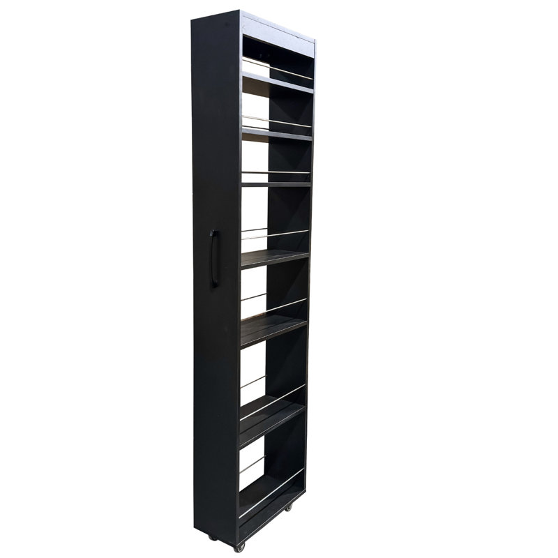 Tablette de rangement coulissante à 7 niveaux pour garde-manger, bouteilles et bocaux, conception compacte, tablettes à différentes hauteurs, barres de protection multi-bureaux, conception étroite convenant aux espaces restreints, grande ouverture