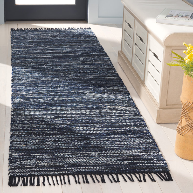 Ketter Hand Woven Denim/Cotton Rug in Navy/Black, Runner 2'3" x 8'