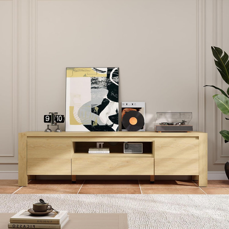 63" TV Stand with Cabinet Doors, Engineered Wood Entertainment Console for TVs up to 70", Modern Farmhouse Style for Living Room