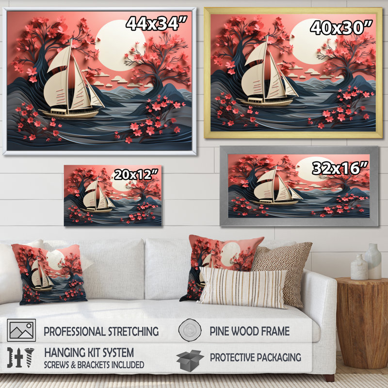 Voilier Sérénité IV, H 12 po x l 20 po x P 1 po, Toile tendue