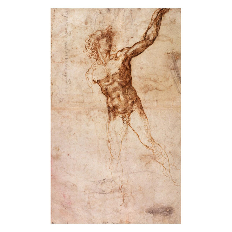 Croquis d'un homme nu (W. 4 recto) par Michelangelo Buonarroti - Estampe numérique, H 28 po x l 22 po