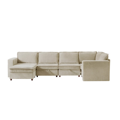 Bessette 136" 6-Piece Modern Chenille Storage Sectional Sofa Removable Cover
