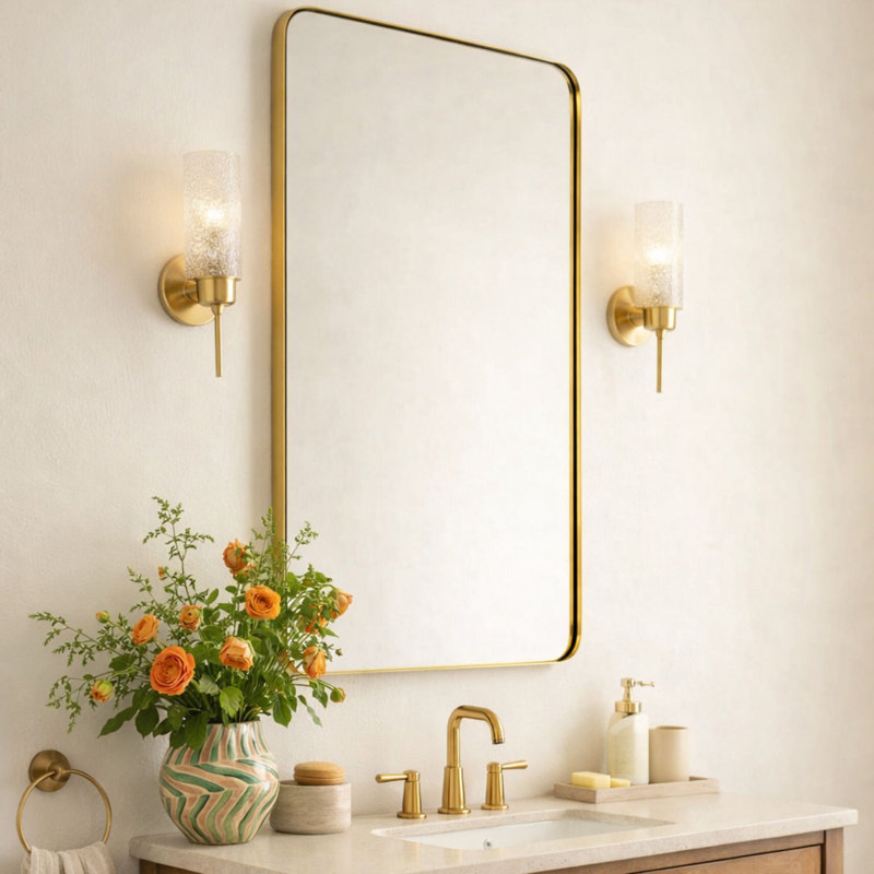 Miroirs de salle de bain Kengston, Or brossé, 30 po x 24 po
