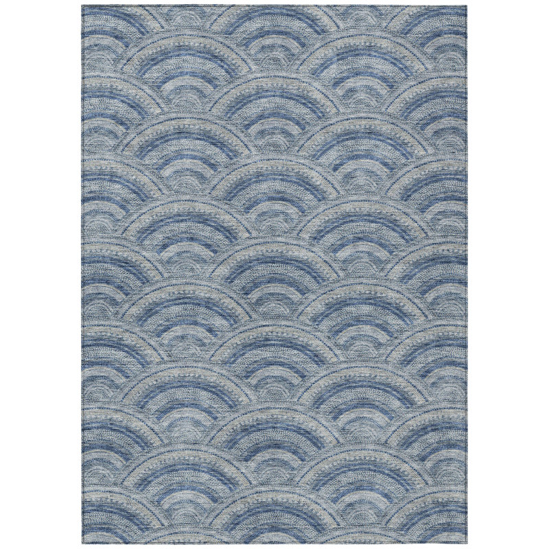 Tapis extérieur lavable à motif géométrique 5 pi x 8 pi bleu marine et ivoire