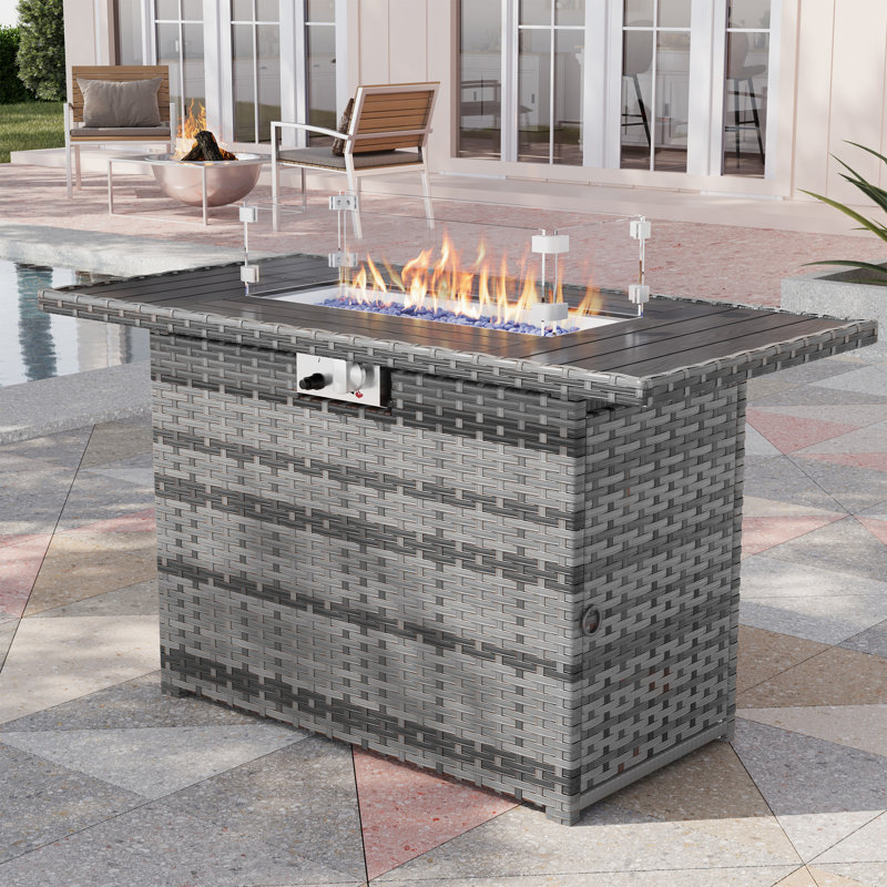 Table de foyer d'extérieur rectangulaire Terkel, Gris