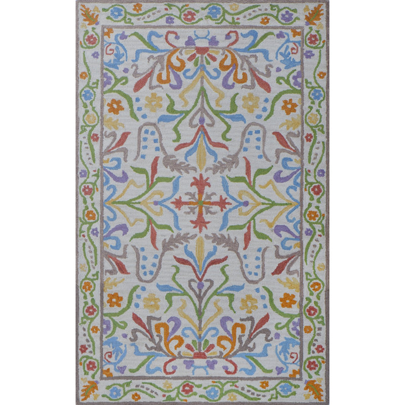 Artemesia Hand-Tufted Wool Loop Pile Indoor Rug Traditional Bordered Multicolor, Rectangle 5' x 8'