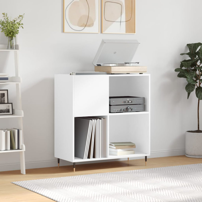 Record Cabinet 84.5 x 38 x 89 cm Engineered Wood, White