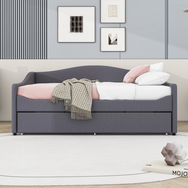 Upholstered Daybed with Twin Trundle and LED, Gray, Full/Double