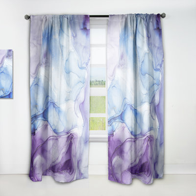 Art à l'encre liquide bleu et mauve - Rideau moderne - Velours obscurcissant - 1 panneau