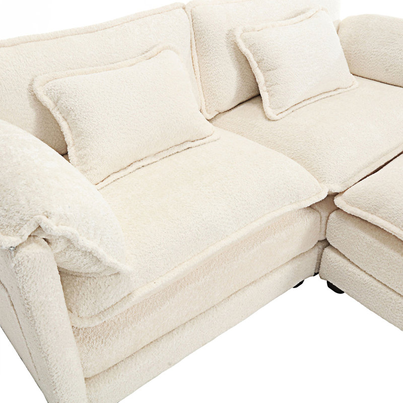 76.77" Chenille Loveseat With Ottoman, Beige Chenille