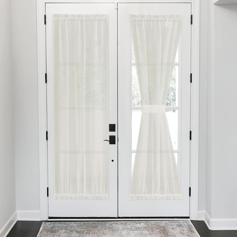  2 Panels Sidelight Curtains for French Door Sheer Panels Light Filtering Window Treatment for Narrow Door with Tieback