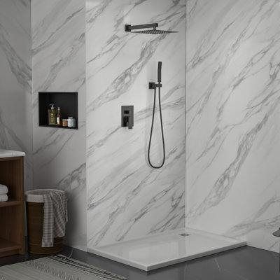 12 Inch Wall Mounted Shower System Rain Mixer Shower Combo Set Square Shower Head with Hand Shower