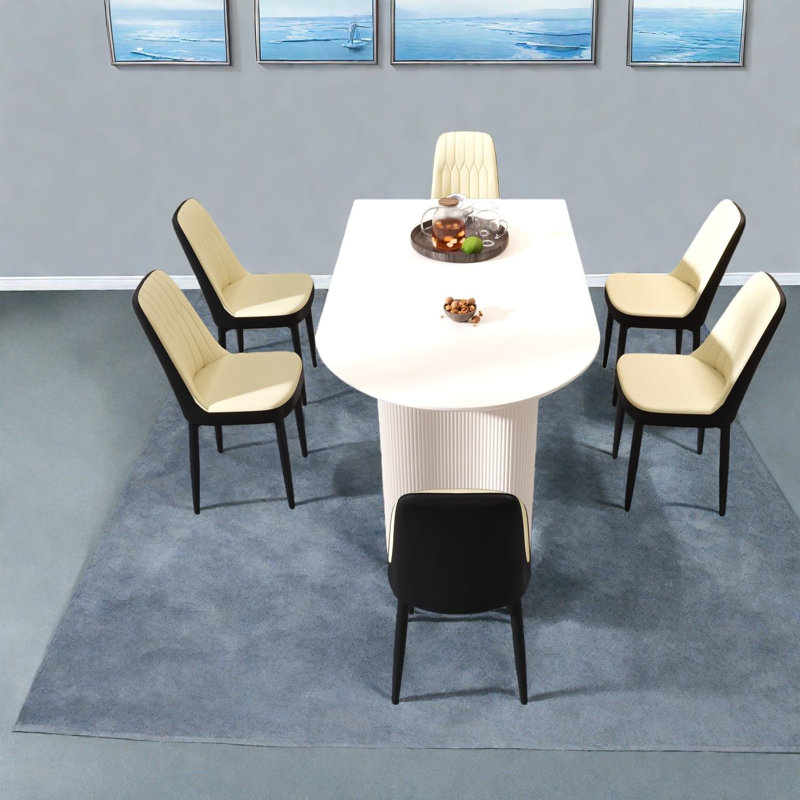 Élégants ensembles de tables de salle à manger en MDF avec chaises en polyuréthane, design crème moderne pour la maison