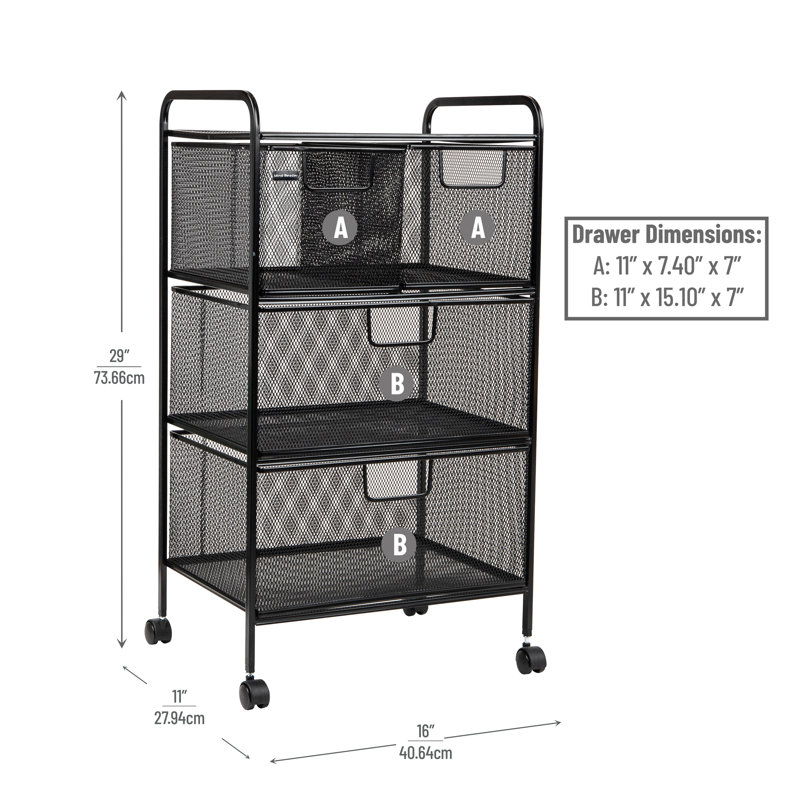 Black Metal Mesh 4-Drawer Mobile Storage Trolley