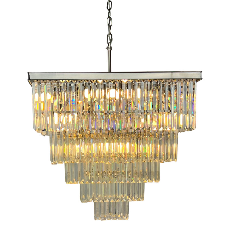 Lustre carré en cristal 16 lumières D’angelo, Laiton