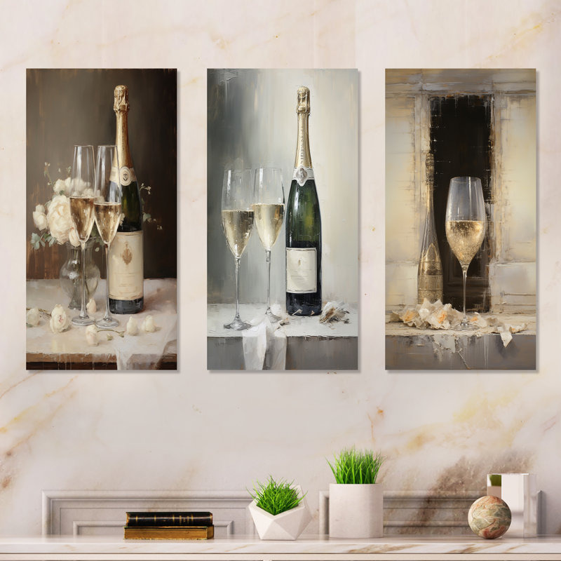 Leurre Legacys champagne et verre, Toile tendue, H 32 po x l 48 po