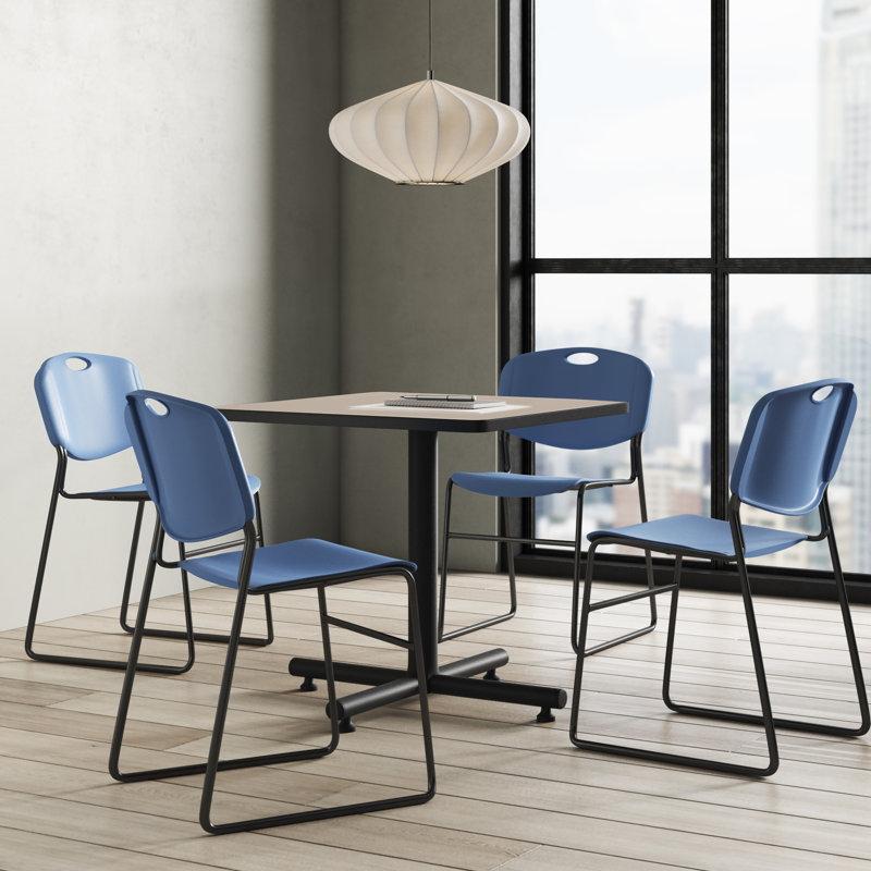 Nicklas square break room table, 4 Zeng stacking chairs, Érable, Noir, 29" H x 36" L x 36" D