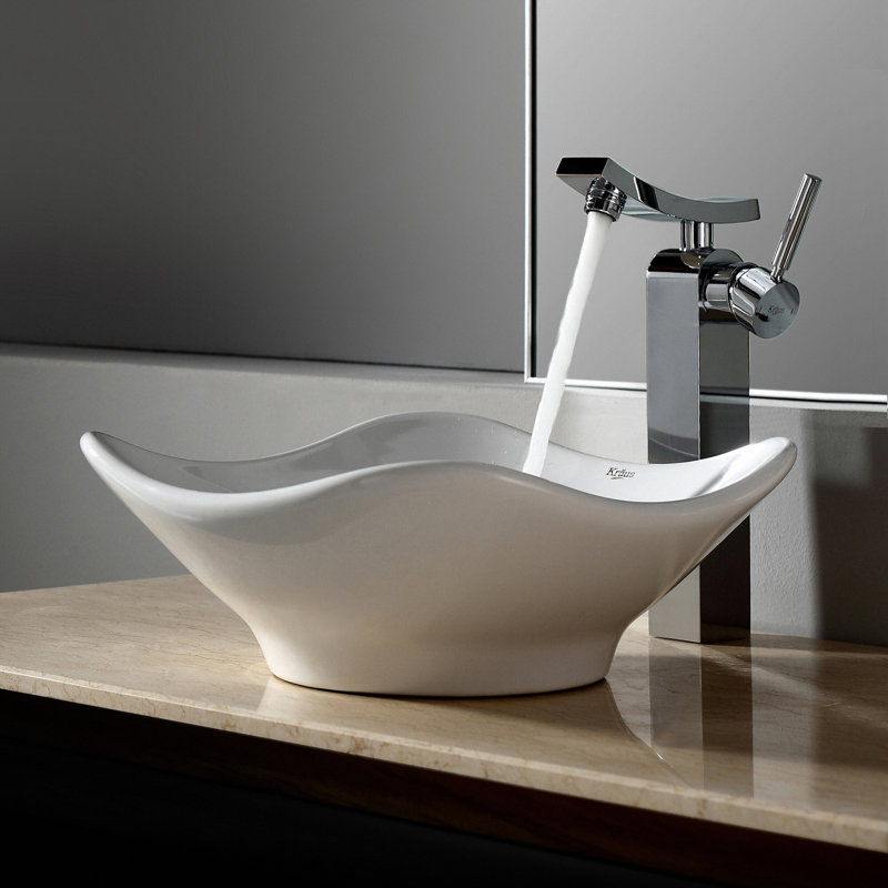 Ceramic Ceramic Circular Vessel Bathroom Sink, Antique Brass