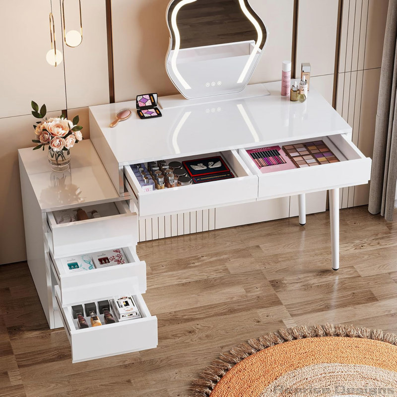 Bureau 39,37 "blanc brillant moderne avec 5 tiroirs 39,37"