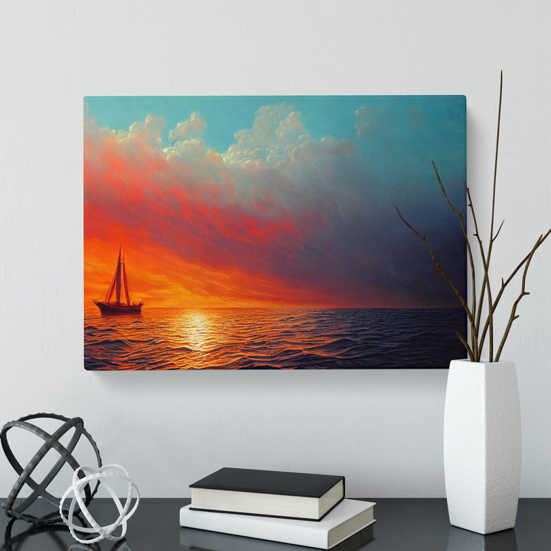 Boat at Sunset - Wrapped Canvas, 35cm H x 50cm W x 3cm D