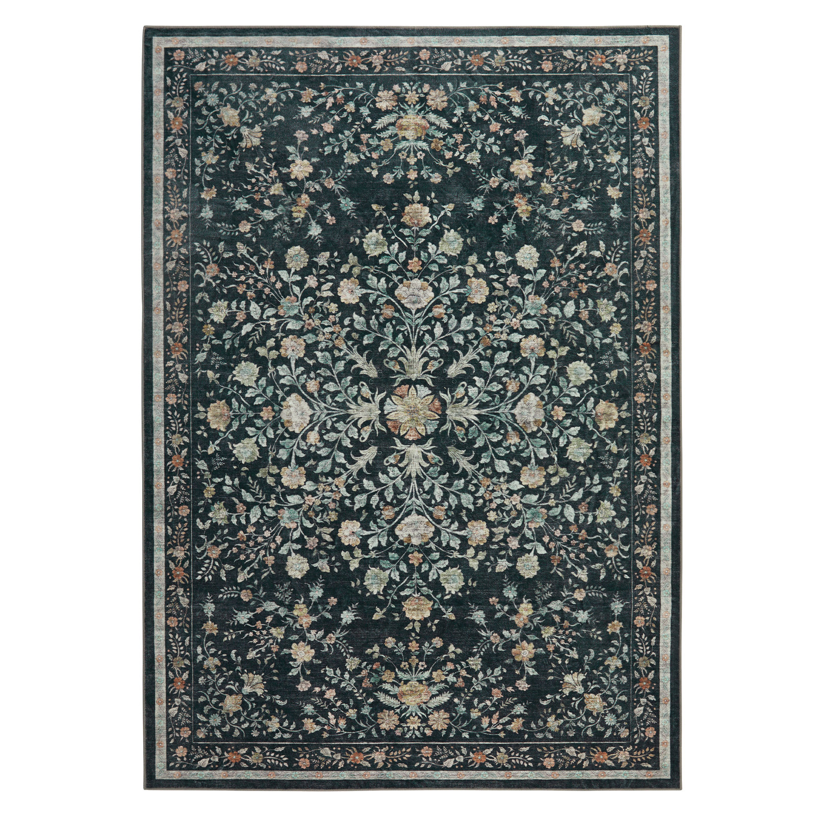 Winston Porter Machine Washable Floral Area Rug with Non-Slip