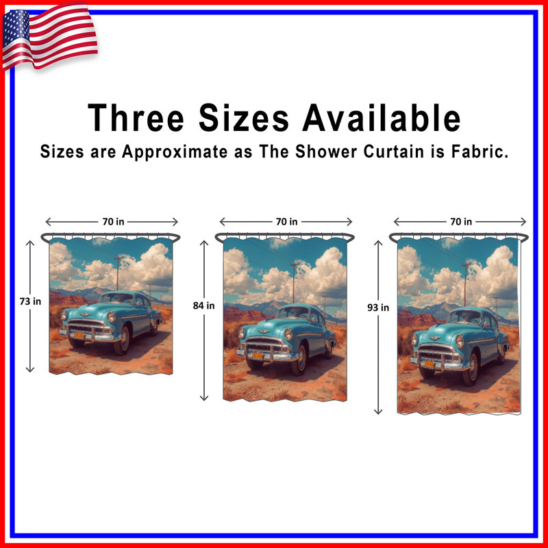 Rideaux de douche Vintage Blue Car Desert, 70 po l x 72 po H