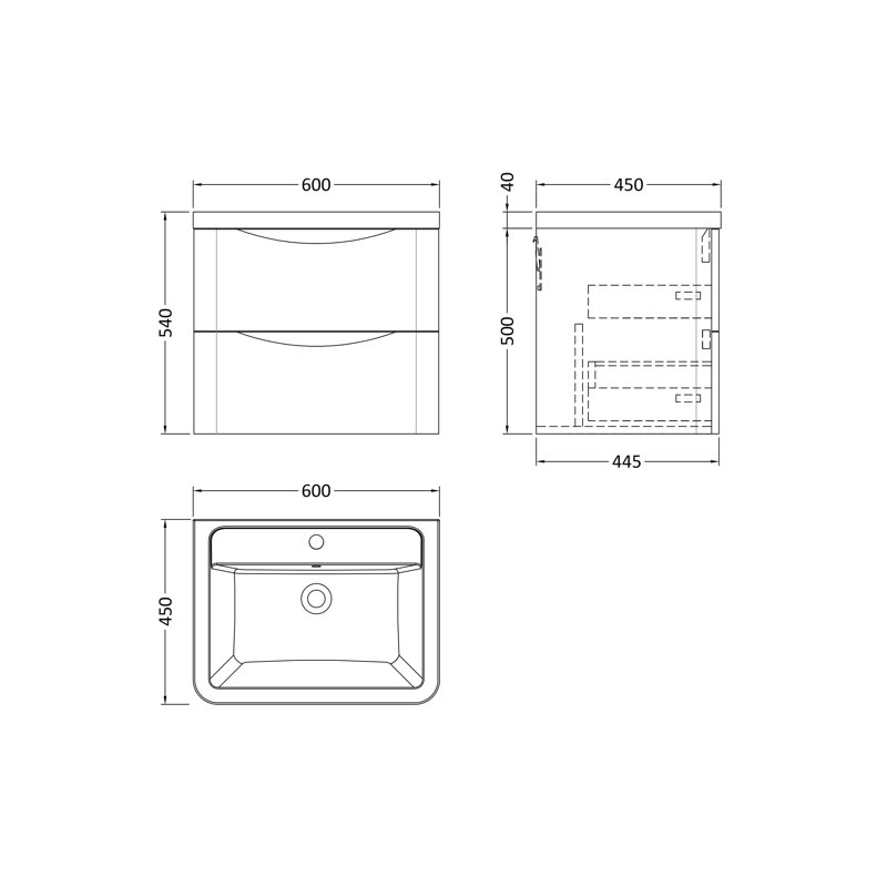 Lunar 600mm Single Bathroom Vanity with Integrated Vitreous China Basin, Satin White