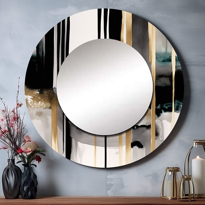 Odet Abstract Transitional Shapes IV - miroir mural à formes abstraites, miroir décoratif rond noir, impression d'art en métal