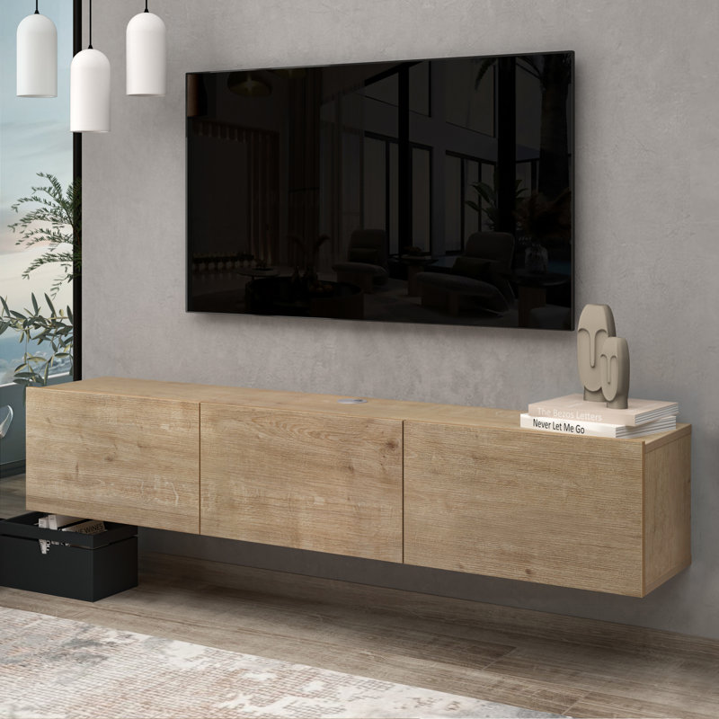 Ronnye Floating TV Stand Up to 80" TV's Wall Mounted Media Console, Oak