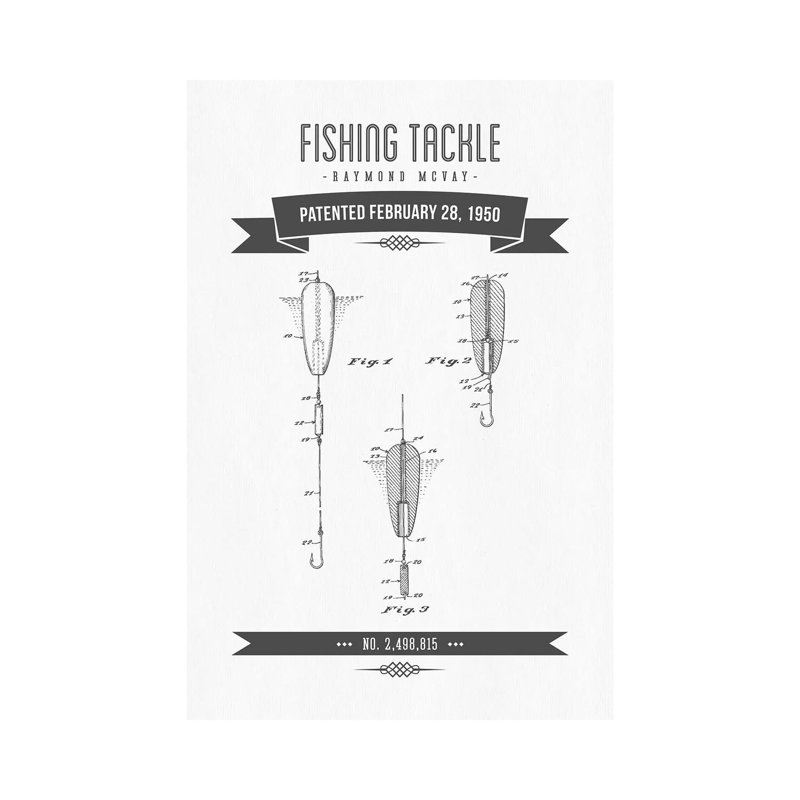 Raymond McVay Fishing Tackle Patent Sketch Retro (Charcoal) by Aged Pixel - Wrapped Canvas Print
