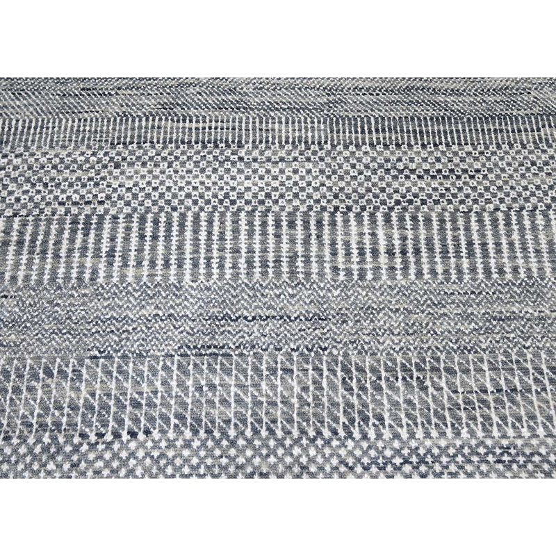 Tapis gris en laine noué à la main, Rectangle 9 pi x 12 pi