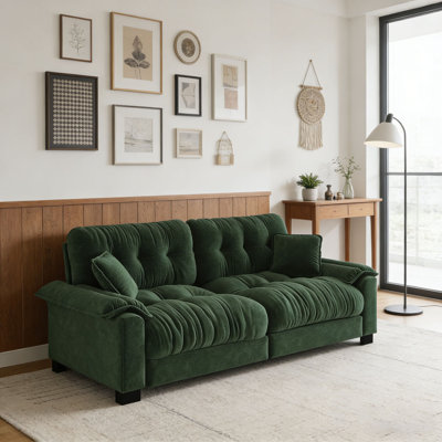 Modern 94" Chenille Pleated 3-Seater Sofa
