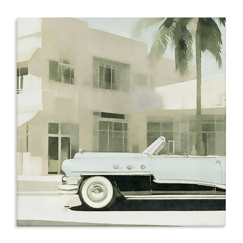 «Miami Car & Palm Tree», art mural sur toile par Noah Bay, H 24 po x l 24 po