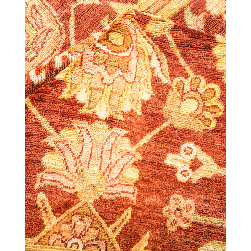 Tapis orange noué à la main de conception unique 6 pi 2 po x 8 pi 10 po Shatara