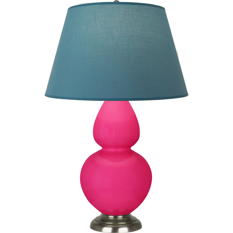 Lampe de table double gourde en céramique, Bleu vif / gris, Bleu sarcelle / bronze patiné foncé, Argent argent