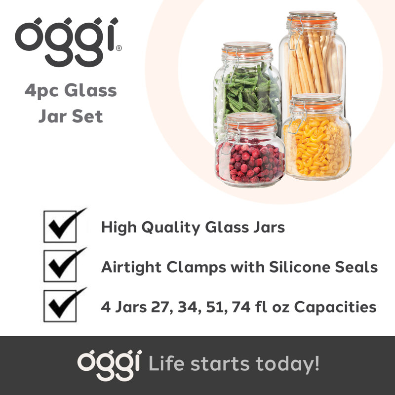 Clear Glass Airtight Canister Set with Clamp Lids, 4-Piece