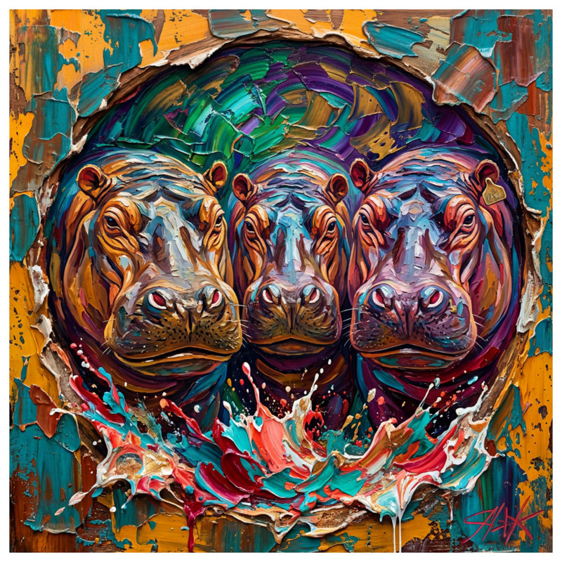 Trois hippopotames peignant des housses de couette, Twin