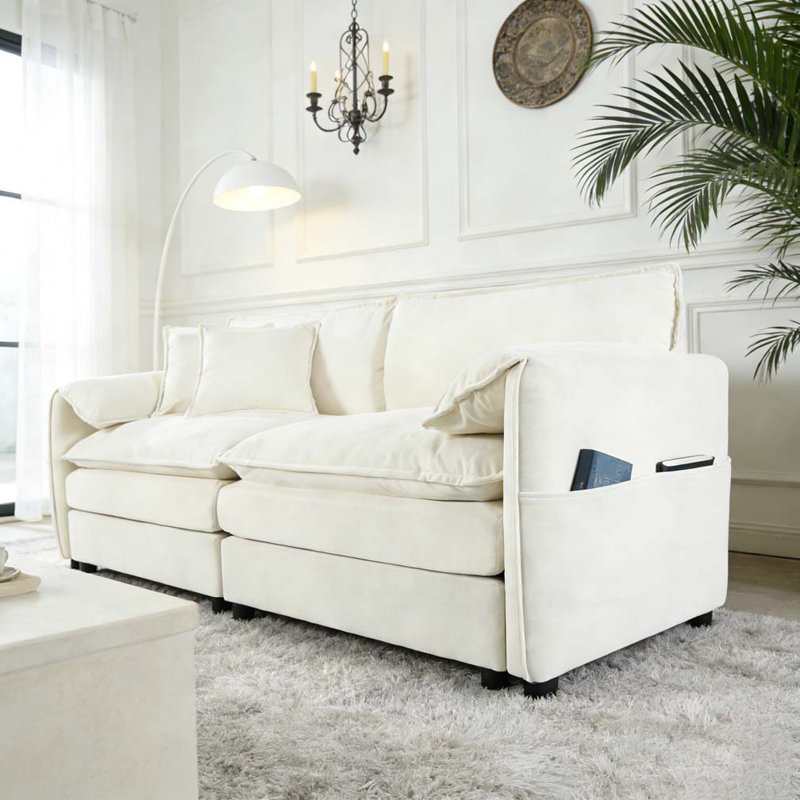 Oversized Chenille Loveseat Sofa, 33.46" H x 75.59" W x 57.48" D, 2, Beige