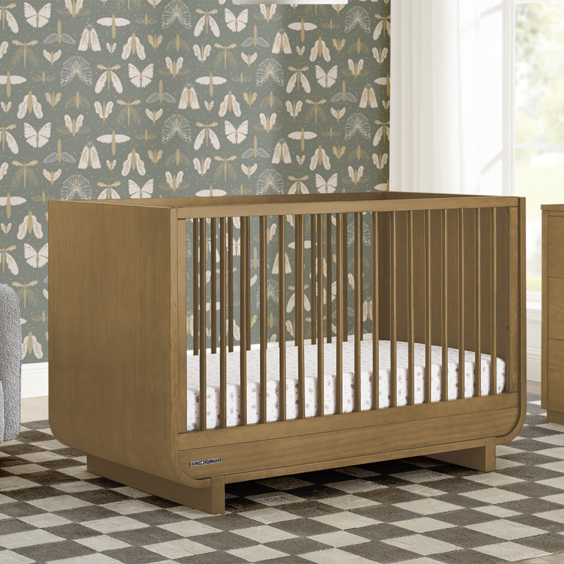 Rhodes Teak Brown 4-in-1 Convertible Crib with Round Spindles