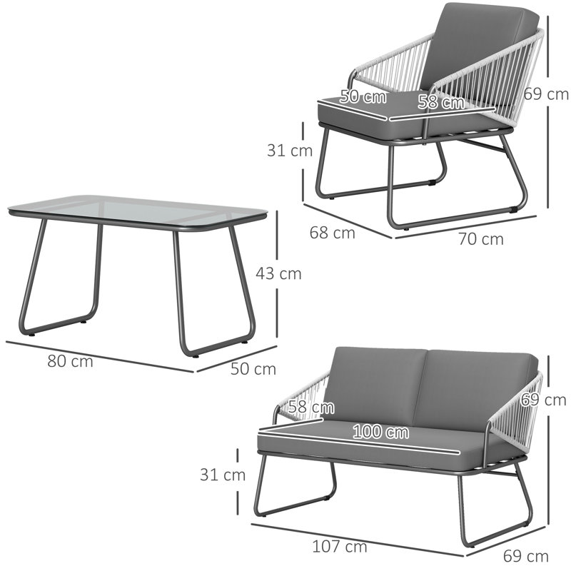 Rattan Sofa Set, Dark Grey