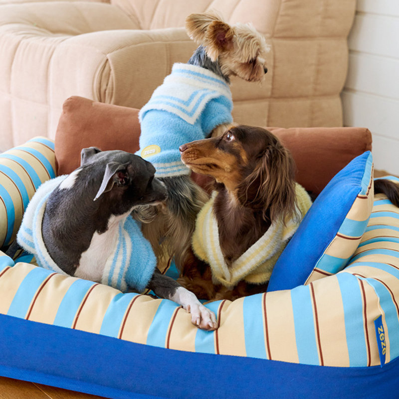 Canapé-lit Cabana pour chien et chat avec traversin enveloppant de 7,8 po, bleu océan