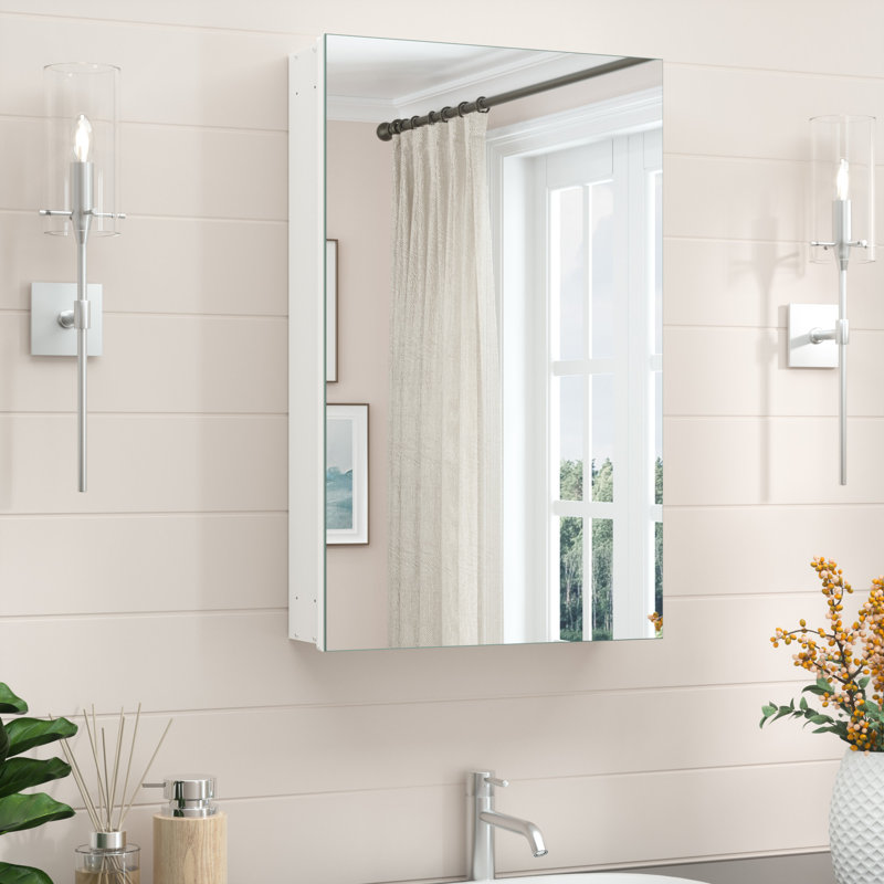 W H Frameless Medicine Cabinet Mirror Adjustable, 32" H x 20" W x 4.3" D, White